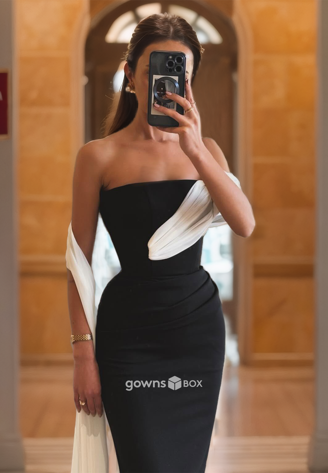 Classic Strapless Fitted Black Sheath Evening Dress Formal Party Gown-GownsBox