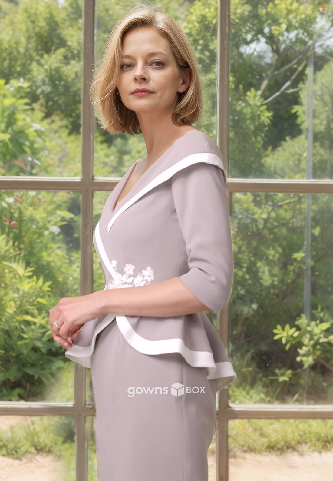 Knee Length Half Sleeves Two Piece Outfit Mother of the Bride Dress-GownsBox