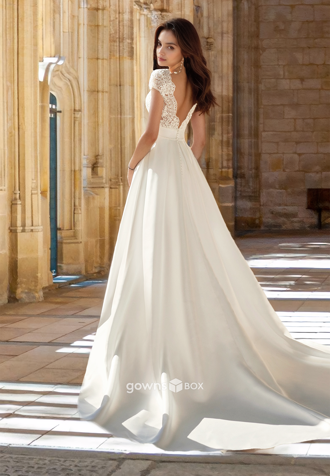 Sexy Applique A-Line Short Sleeves Floor-Length Wedding Dress Bridial Gown-GownsBox