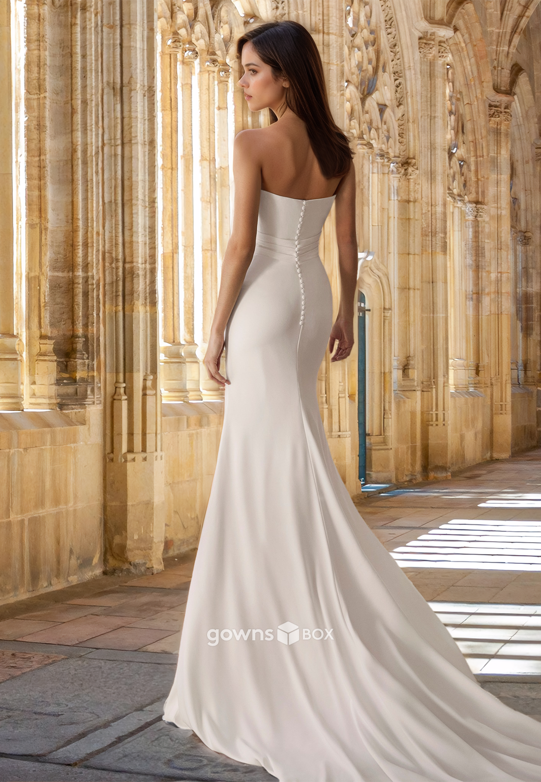 Strapless Fitted Empire Long Sleeveless Sheath Wedding Dress New-GownsBox