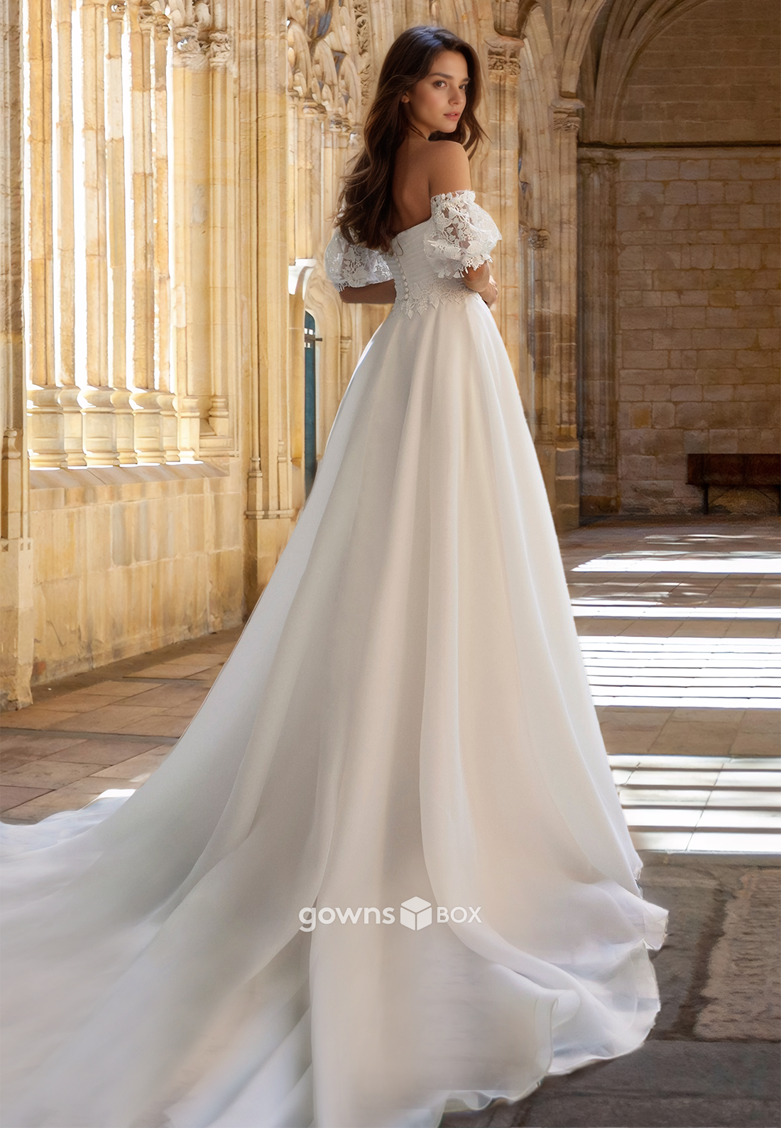 Elegant Strapless A-Line with Train Wedding Dress Bride Gown 2025-GownsBox