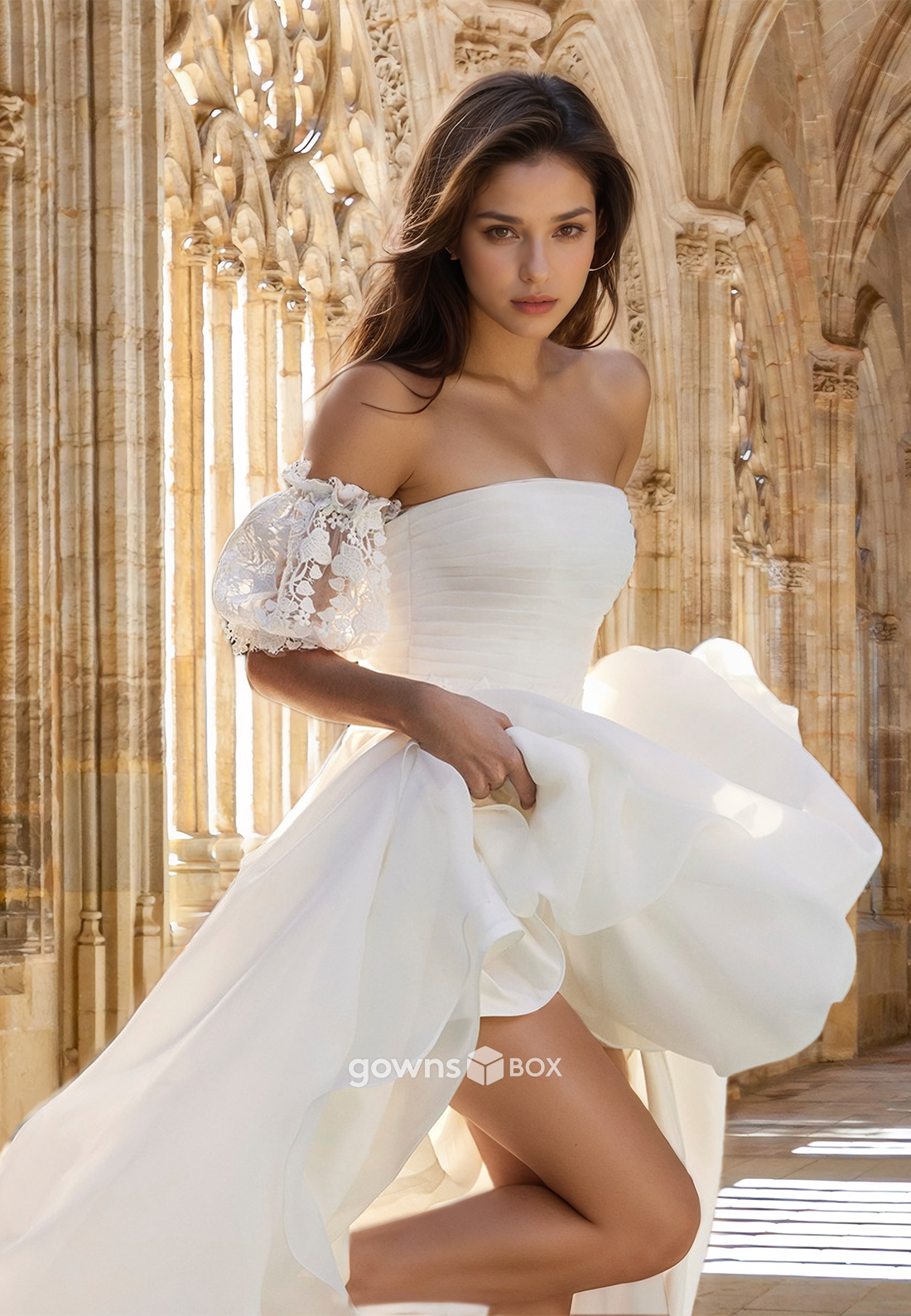 Elegant Strapless A-Line with Train Wedding Dress Bride Gown 2025-GownsBox