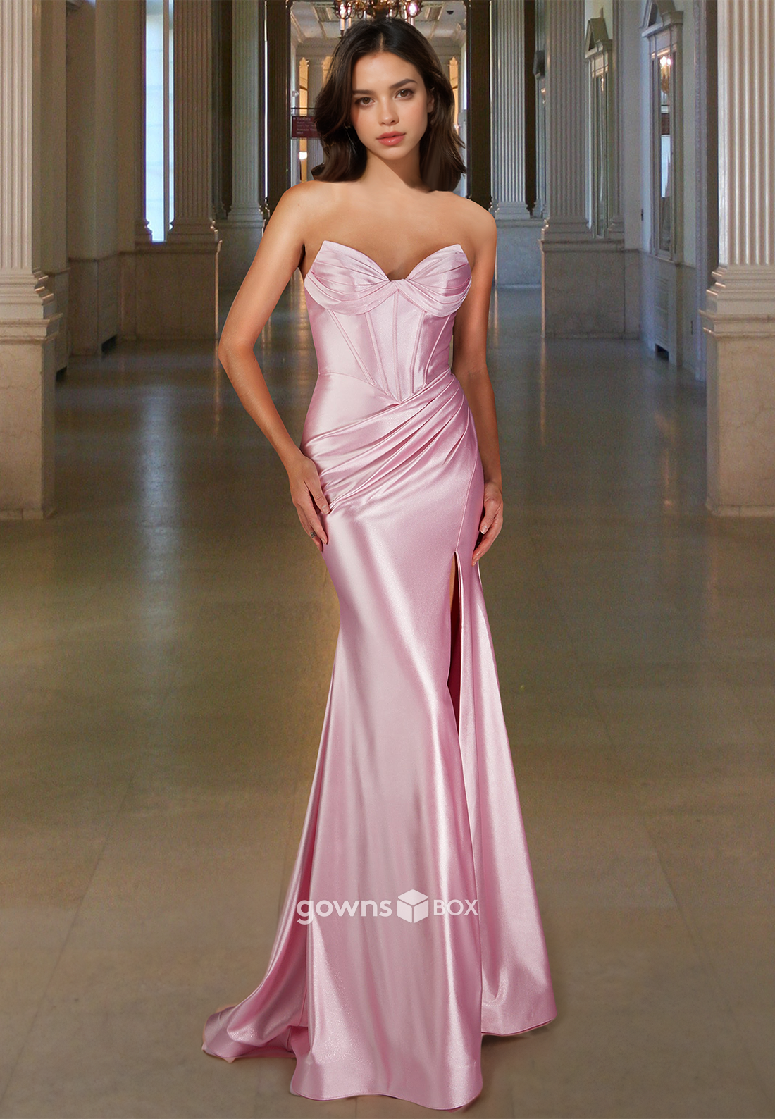 Chic Ruched Trumpet Sweetheart Sleeveless Long Formal Party Evening Dress-GownsBox