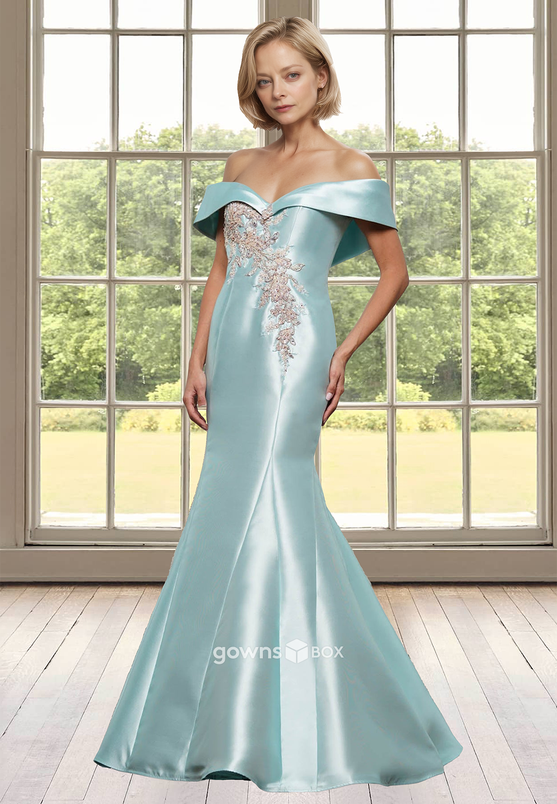 Mermaid Sleeveless Off-Shoulder Mother of the Bride Wedding Guest Dress-GownsBox