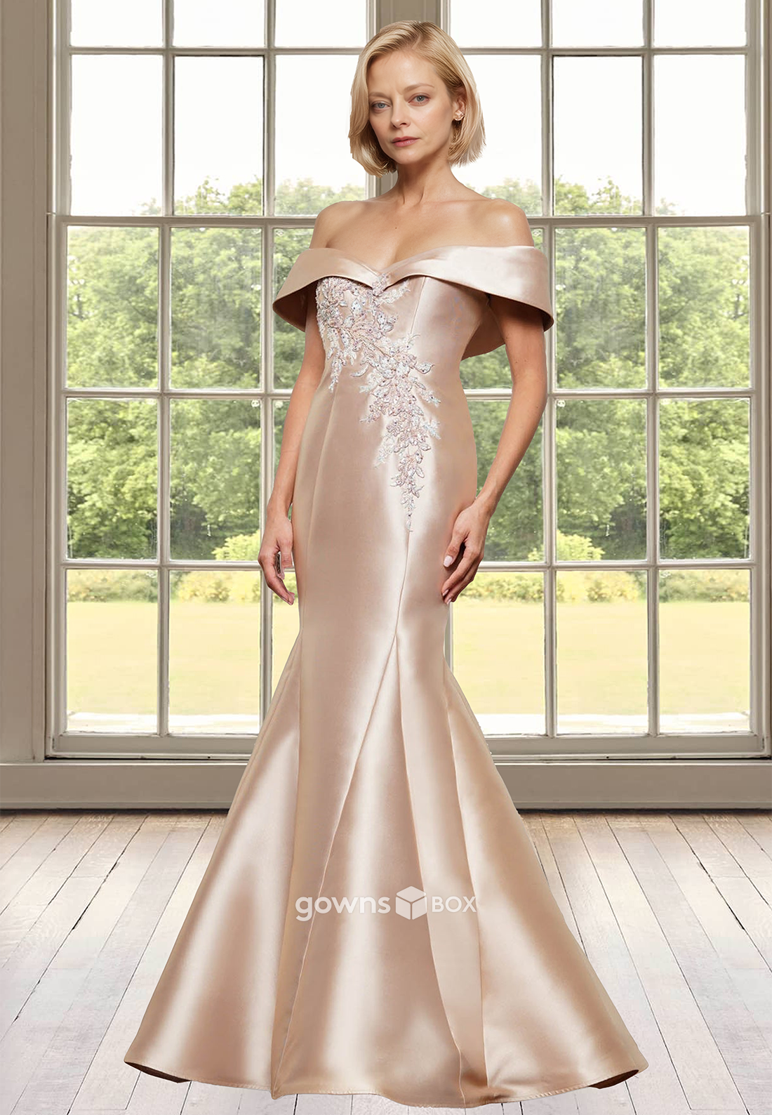 Mermaid Sleeveless Off-Shoulder Mother of the Bride Wedding Guest Dress-GownsBox