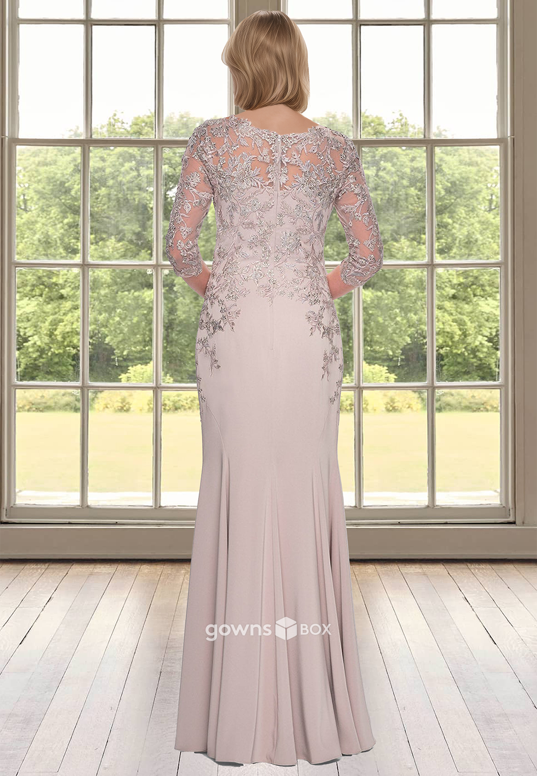 Applique Long Sleeves Sheath Long Mother of the Bride Wedding Guest Dres-GownsBox