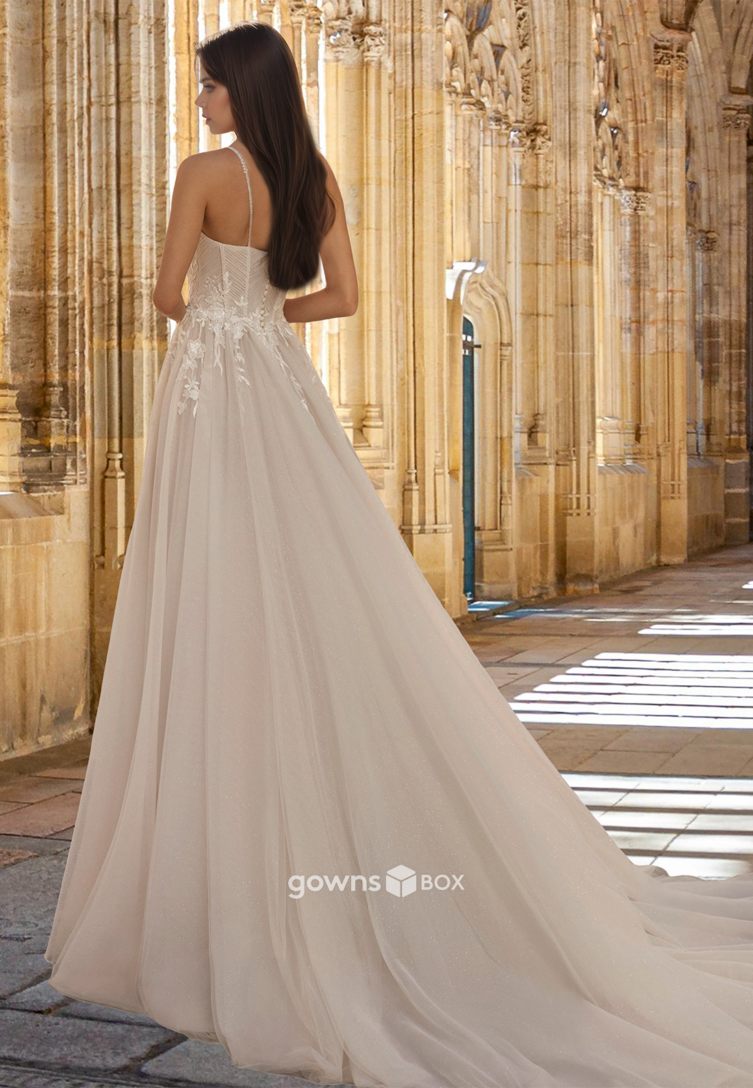 Classic Spaghetti Straps A-Line with Slit Tulle Wedding Dress 2025-GownsBox