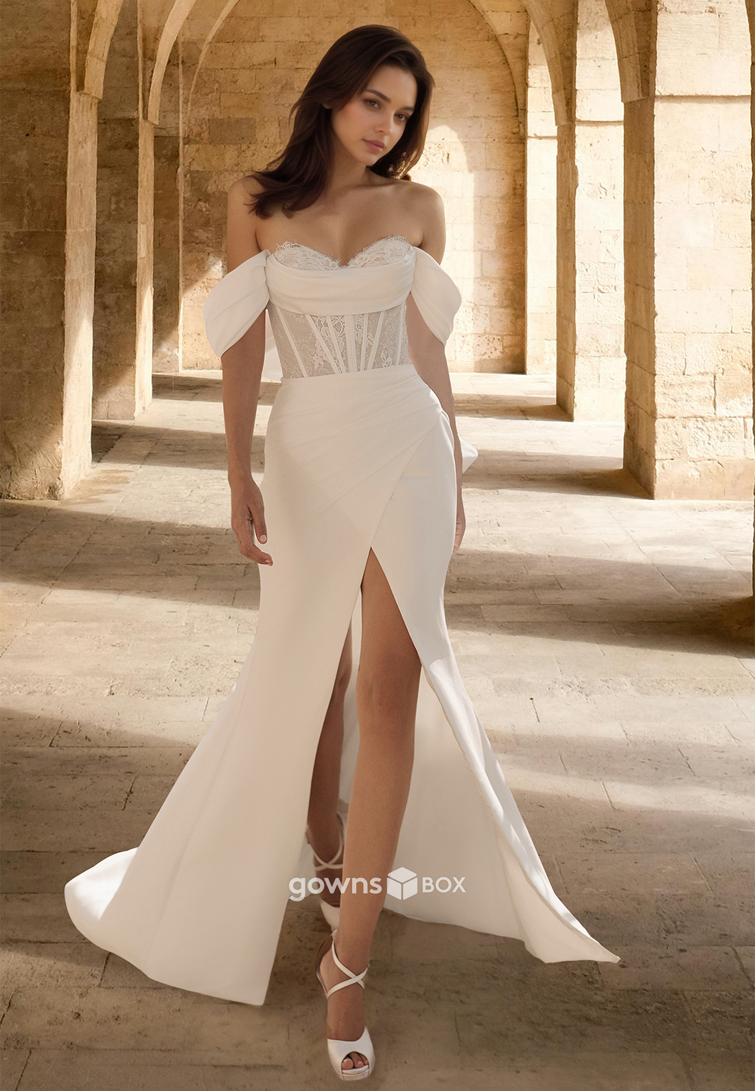 Chic Applique Off-Shoulder Trumpet with Slit Wedding Dress 2025-GownsBox