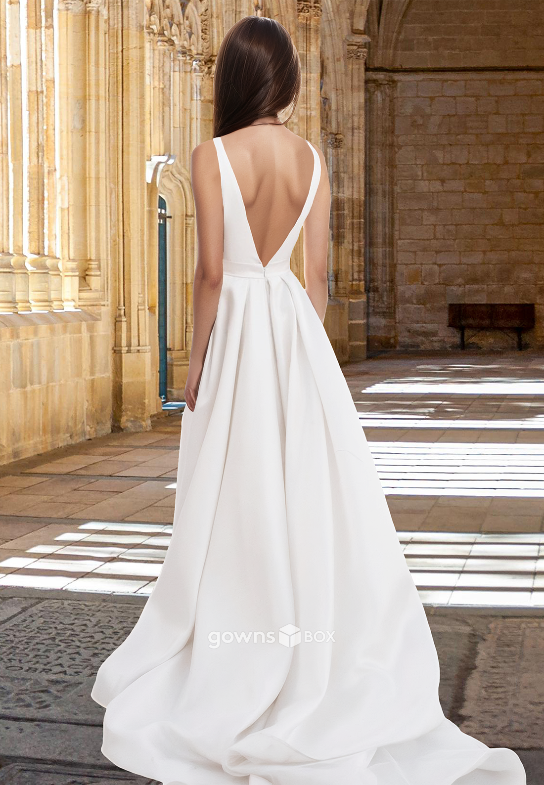 Sexy V-Neck Open Back A-Line with Slit Engagement Wedding Dress-GownsBox