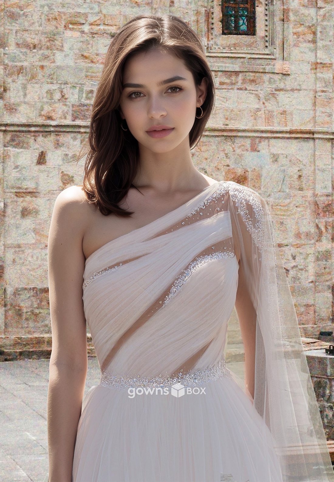 Sexy Sheer Sequineed Cap Sleeves A-Line Tulle Beach Wedding Dress-GownsBox