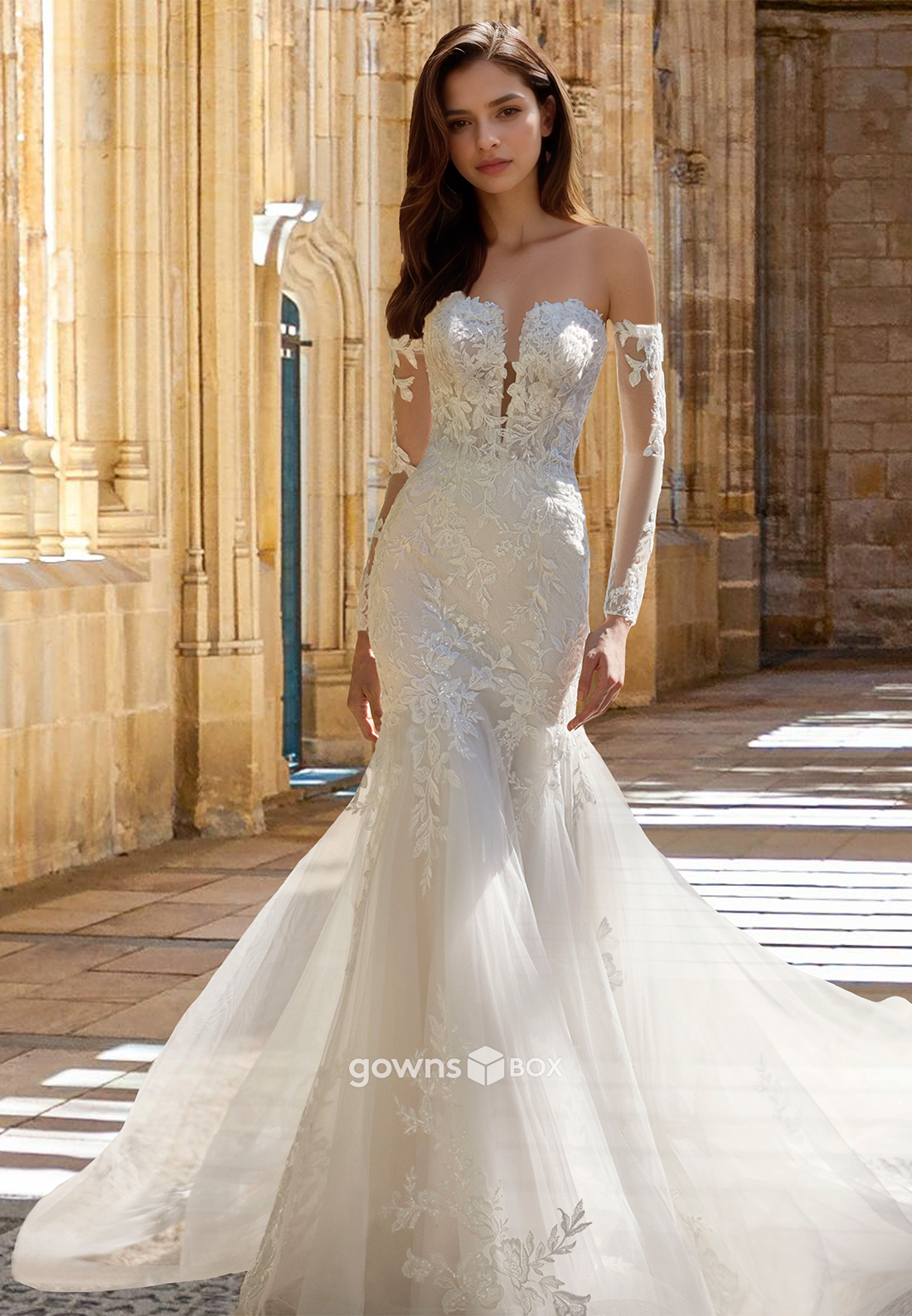 Sexy Tulle Mermaid Lace Applique Sweetheart Strapless Wedding Dress-GownsBox