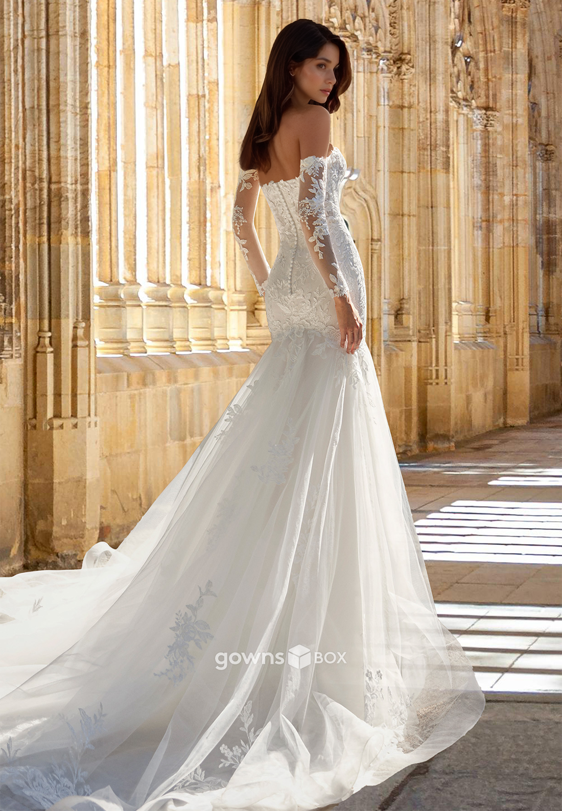 Sexy Tulle Mermaid Lace Applique Sweetheart Strapless Wedding Dress-GownsBox