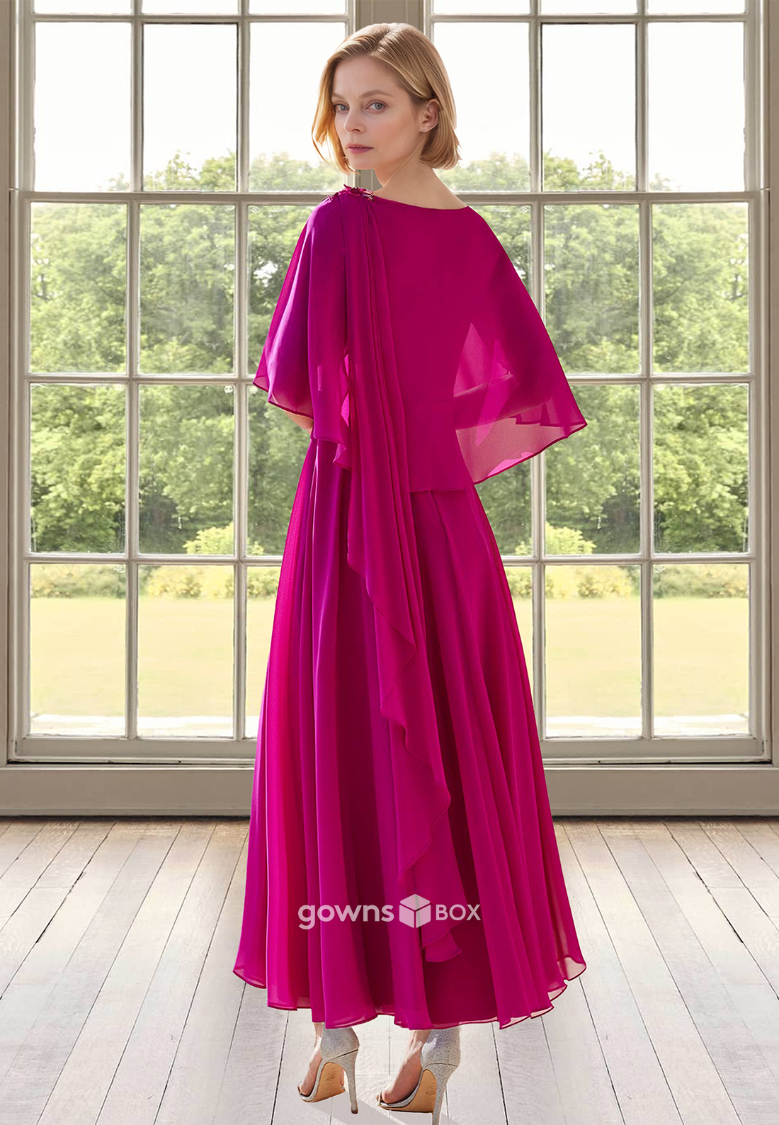 Chic Chiffon A-Line Empire Applique Mother of the Bride Wedding Guest Dress-GownsBox