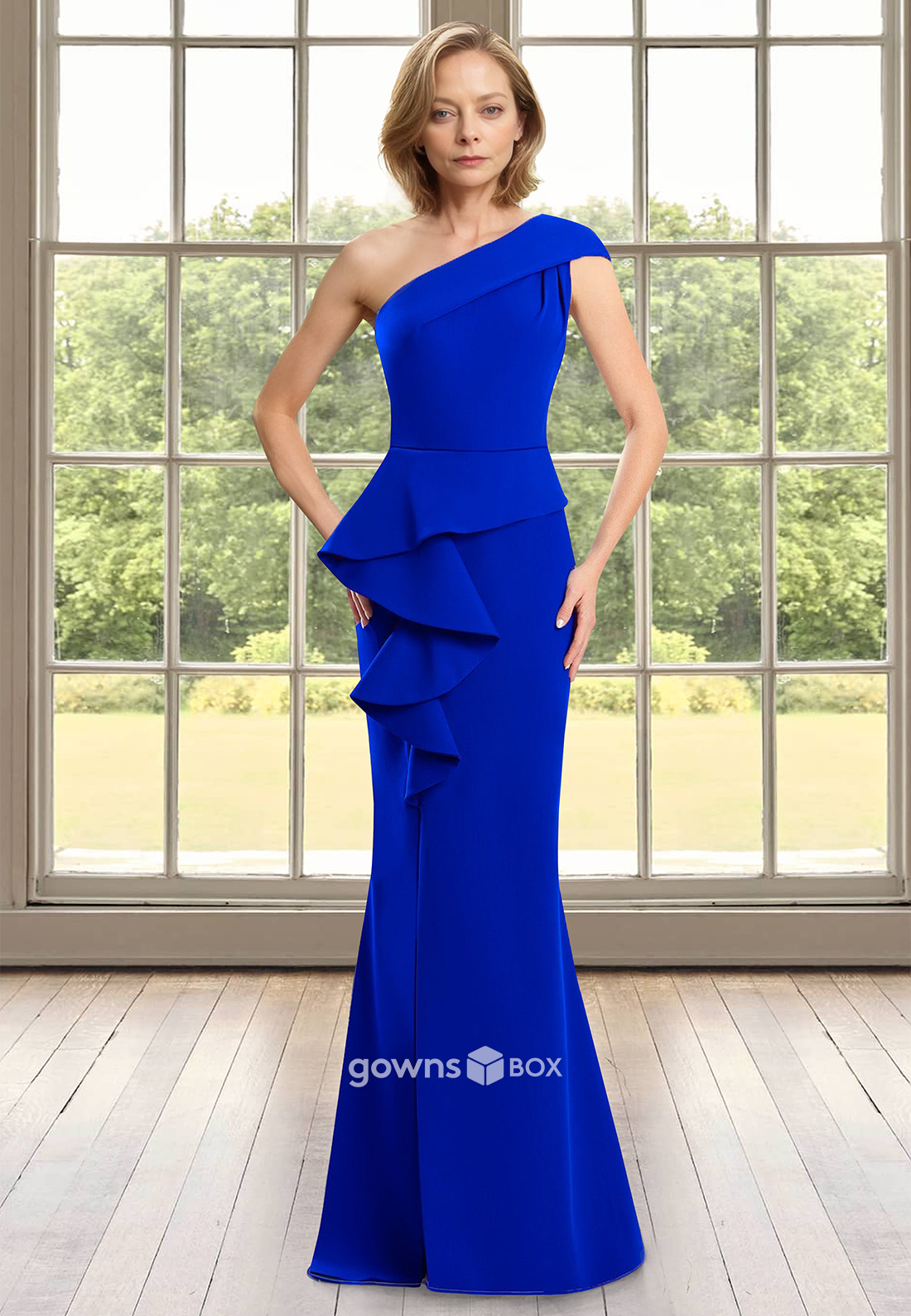 Classic One Shoulder Trumpet Mother Of the Bride Dress Wedding Guest Gown-GownsBox