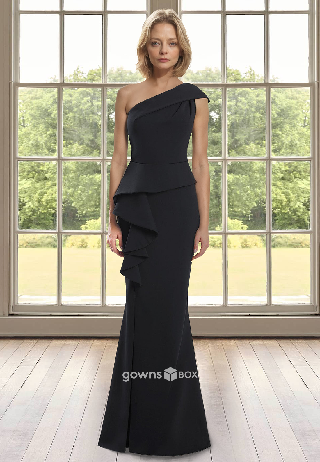 Classic One Shoulder Trumpet Mother Of the Bride Dress Wedding Guest Gown-GownsBox
