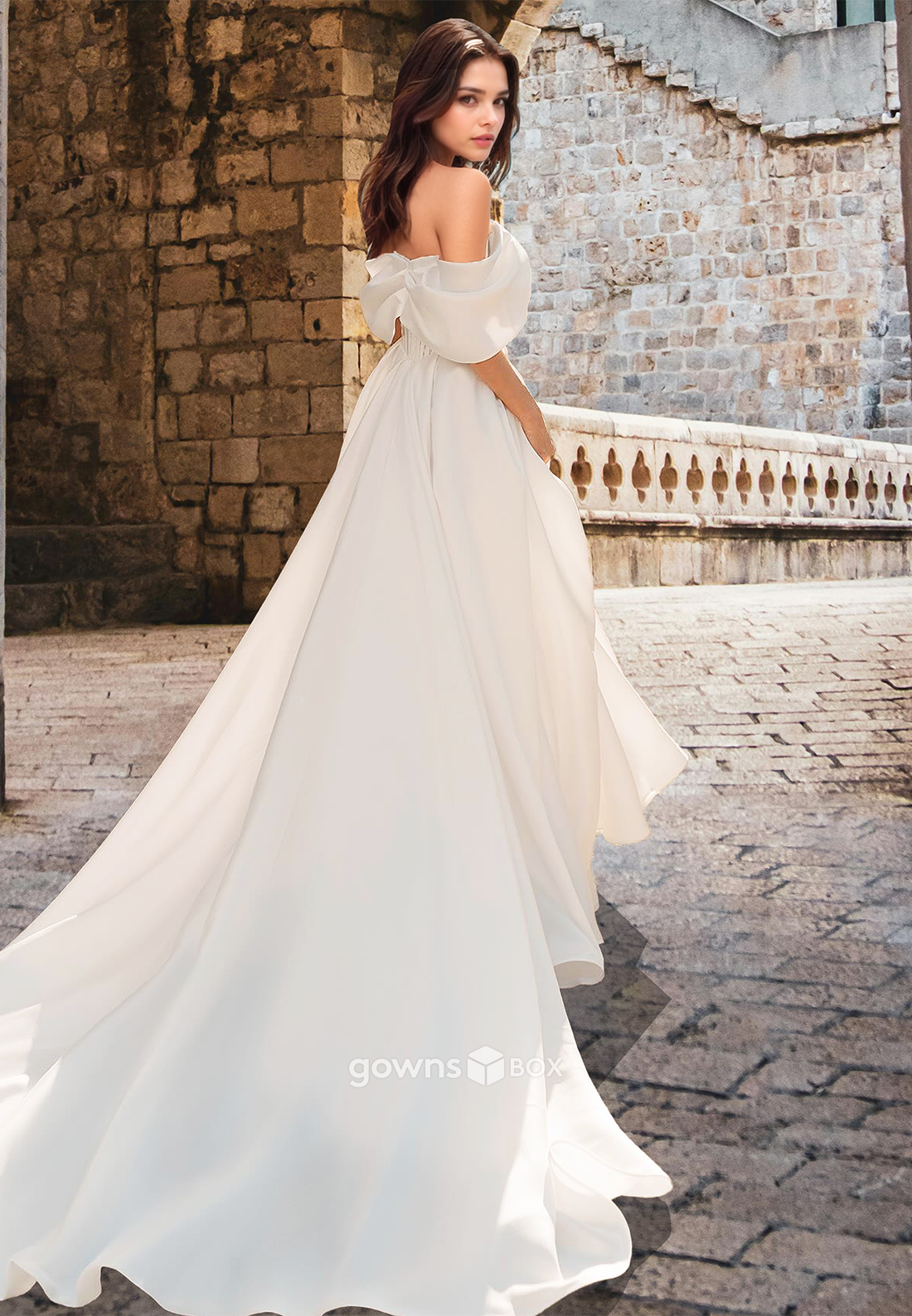 Chic Off-Shoulder A-Line with Train  Wedding Dress Bride Gown 2025-GownsBox