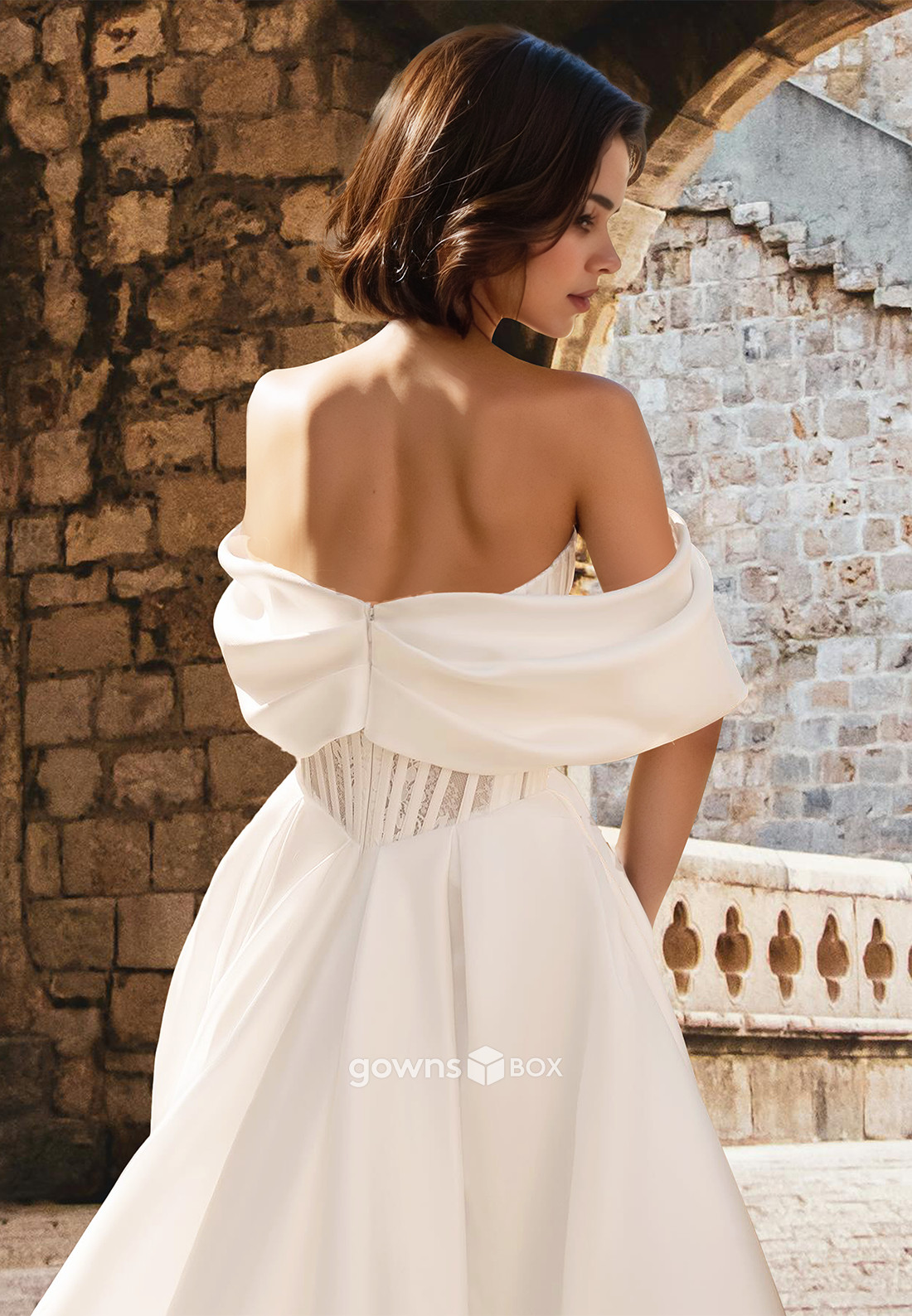 Chic Off-Shoulder A-Line with Train  Wedding Dress Bride Gown 2025-GownsBox