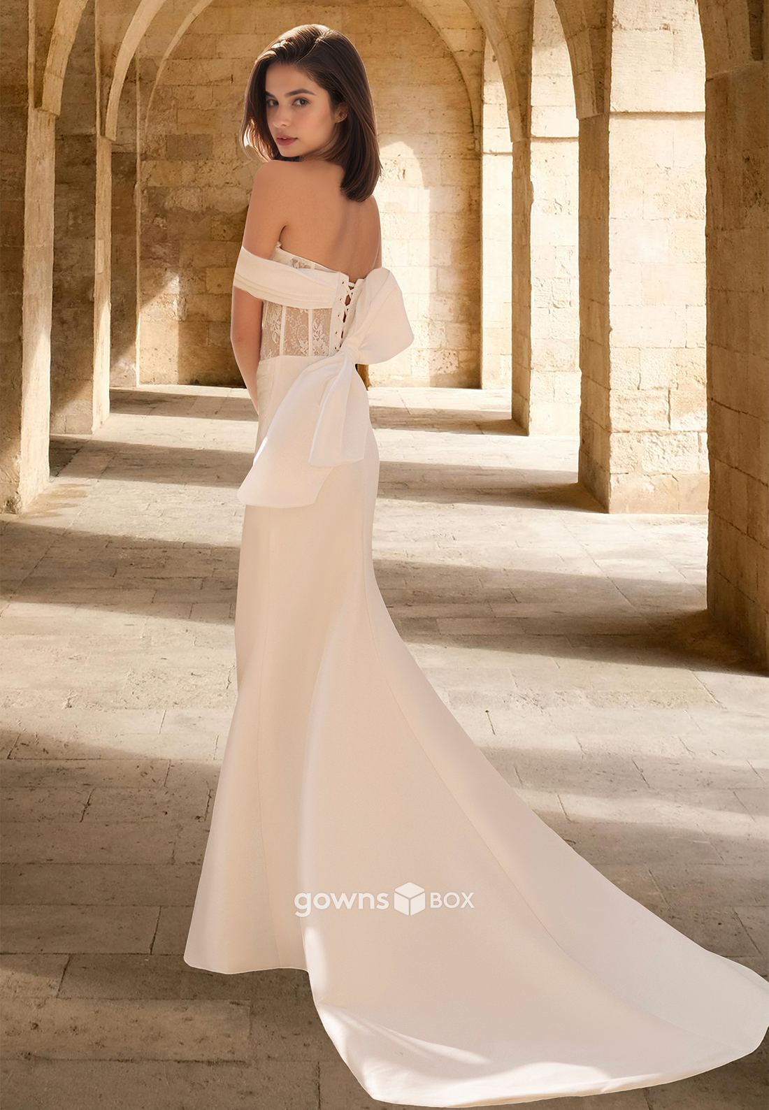 Chic Applique Off-Shoulder Trumpet with Slit Wedding Dress 2025-GownsBox