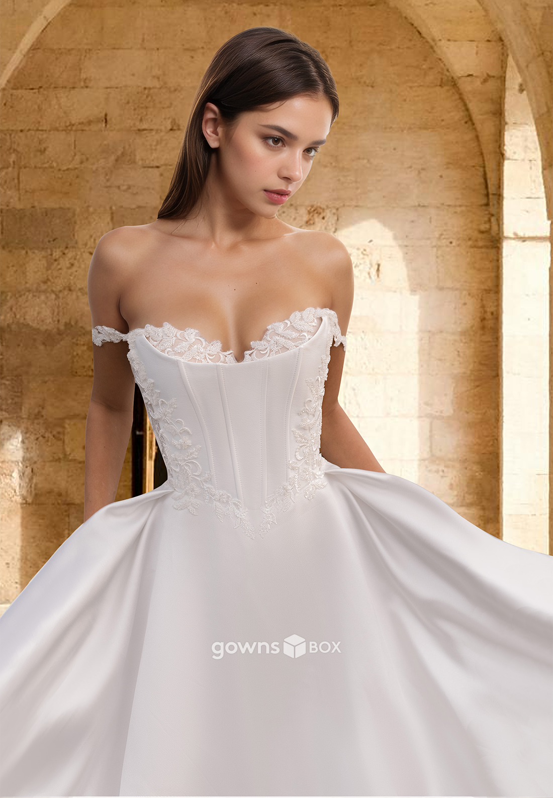 Spaghetti Straps A-Line Simple Applique Sleeveless Wedding Dress-GownsBox
