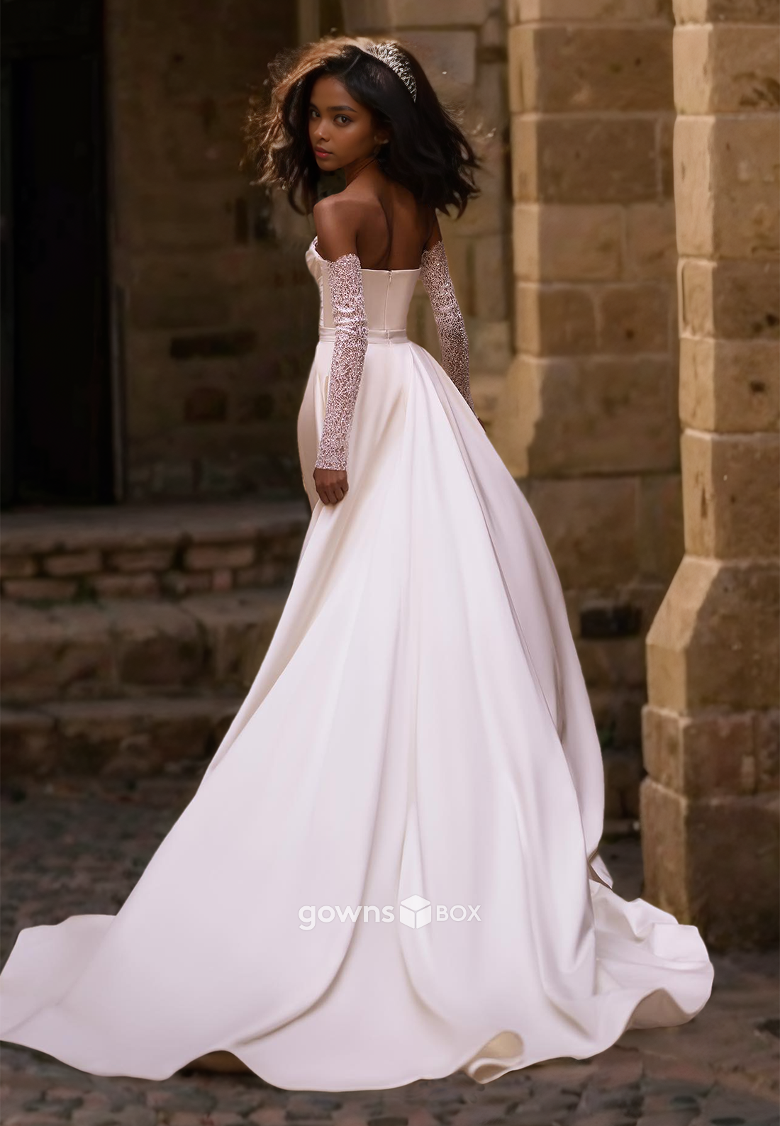 Sexy Sweetheart Sheath Satin with Detachable Train Wedding Dress Bride Gown-GownsBox