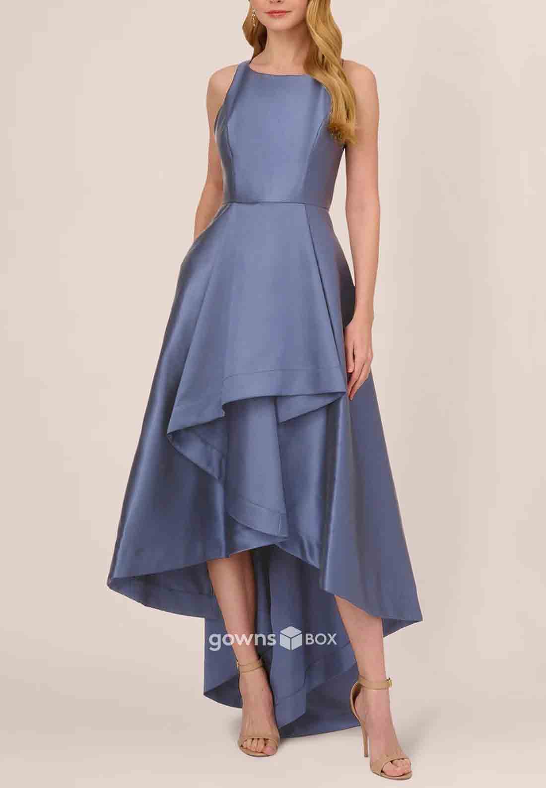 Simple Asymmetrical Sleeveless Pleated A-Line Satin Mother of the Bride Dresses-GownsBox