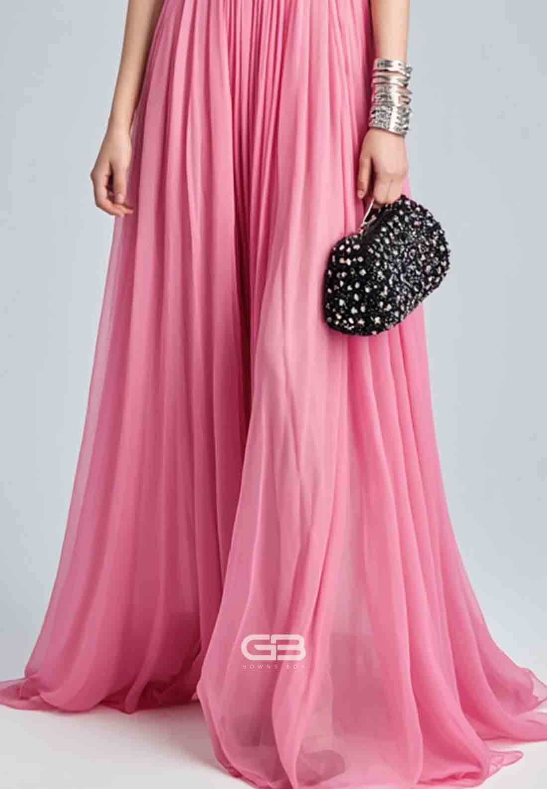 Holiday A-Line Sweetheart Evening Dress Pink Strapless Ruched Floor-Length Chiffon Dress 