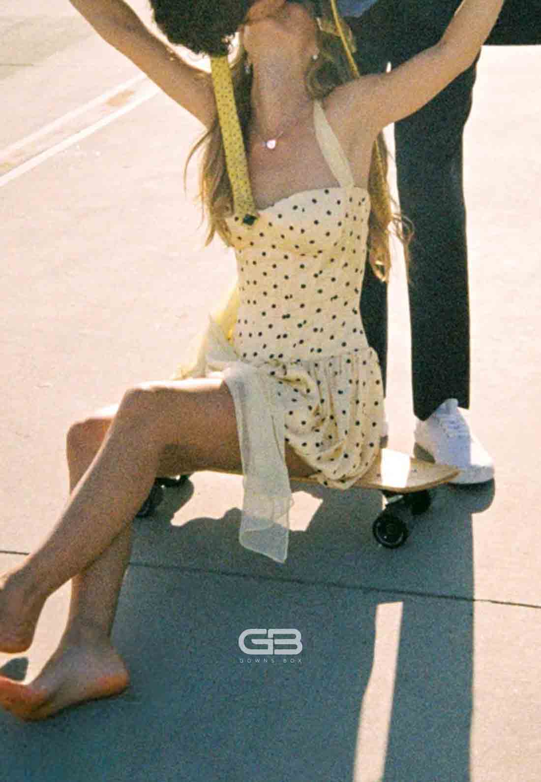 Yellow Halter Neck Spotted Ruched Sweetheart A-Line Mini Homecoming Dress