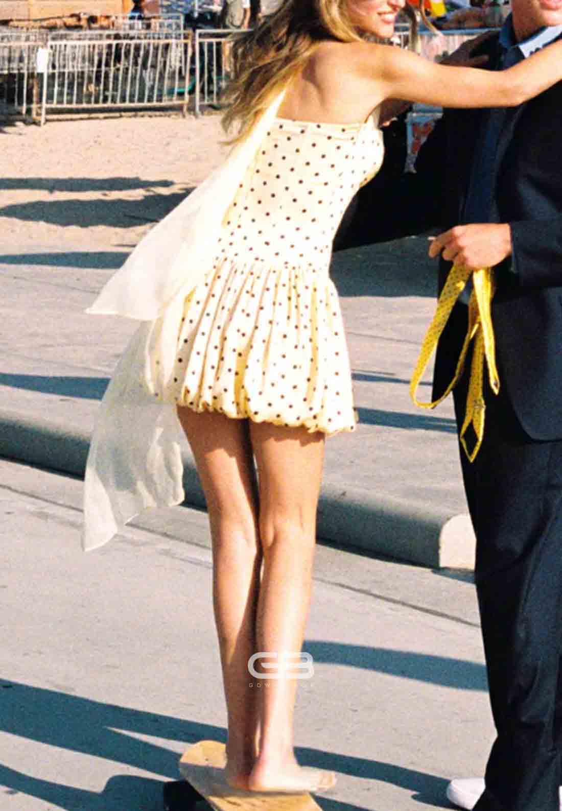 Yellow Halter Neck Spotted Ruched Sweetheart A-Line Mini Homecoming Dress