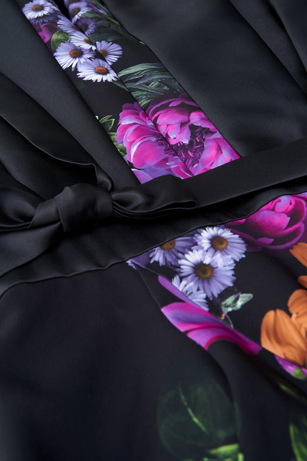 Floral Satin One Shoulder Sleeveless Jumpsuit Evening Gown with Ribbon