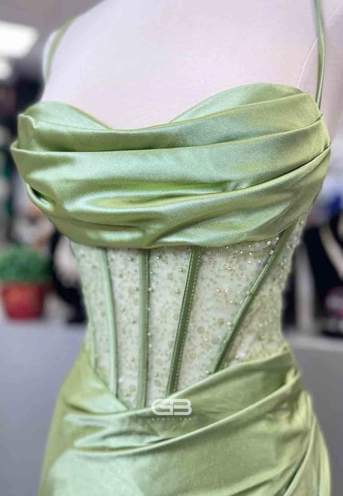 Scoop Neck Satin Mermaid Long Prom Dress with Side Slit