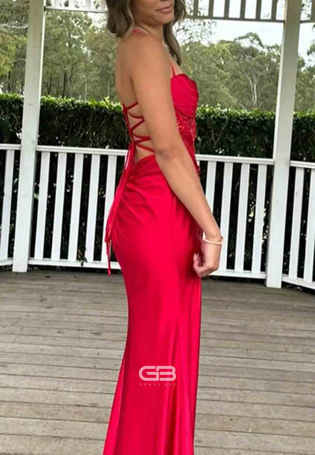 Scoop Neck Satin Mermaid Long Prom Dress with Side Slit