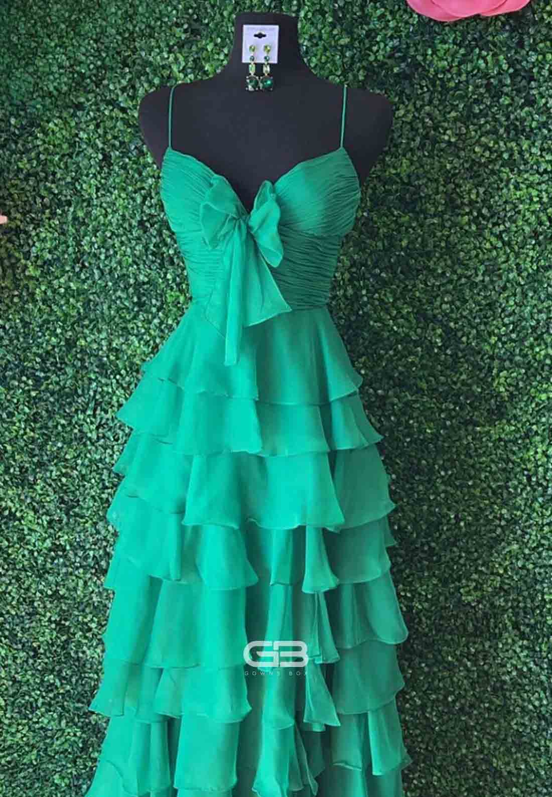 A Line Bowknot Spaghetti Straps Yellow High Slit Long Prom Dress with Ruffle 