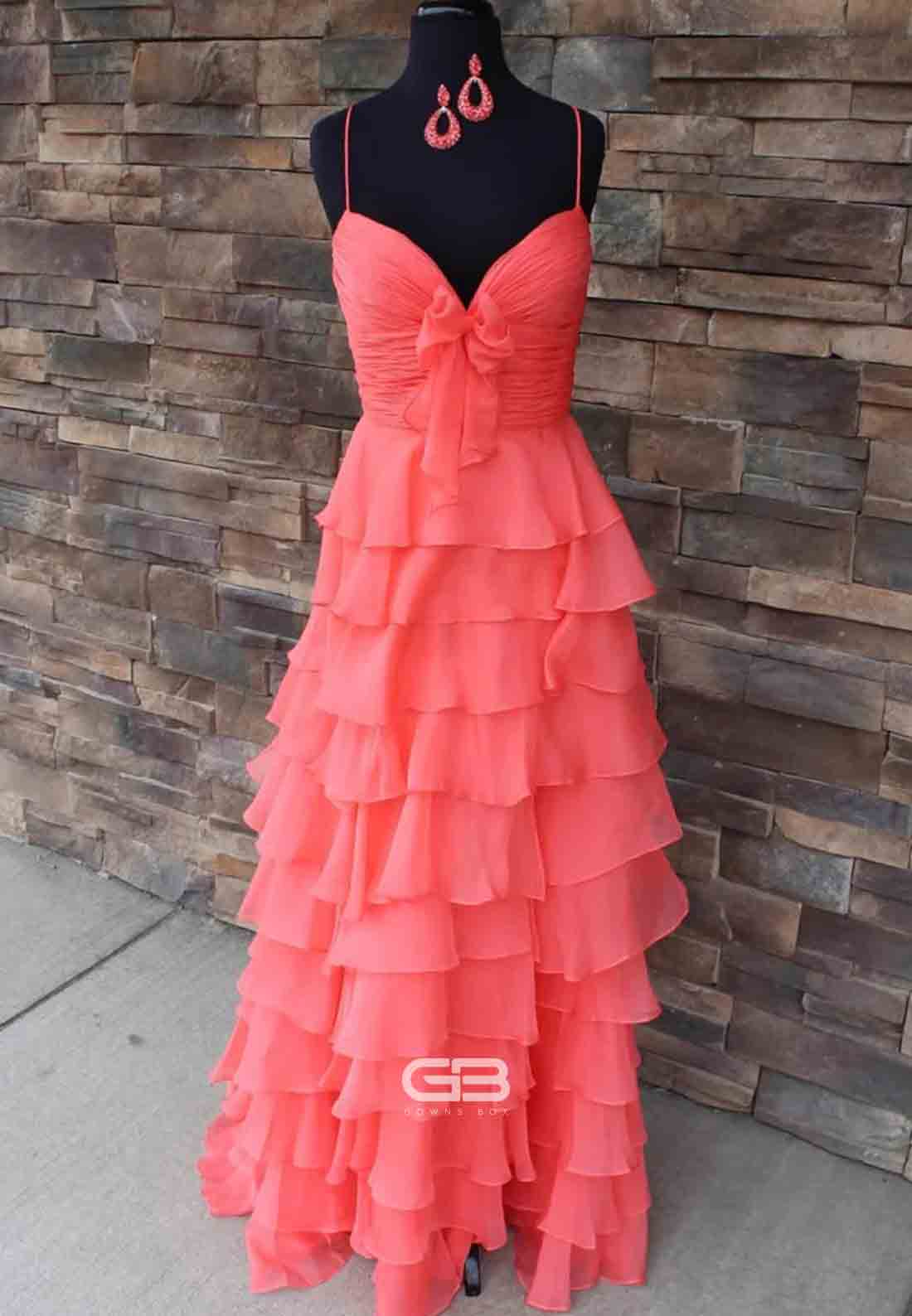 A Line Bowknot Spaghetti Straps Yellow High Slit Long Prom Dress with Ruffle 