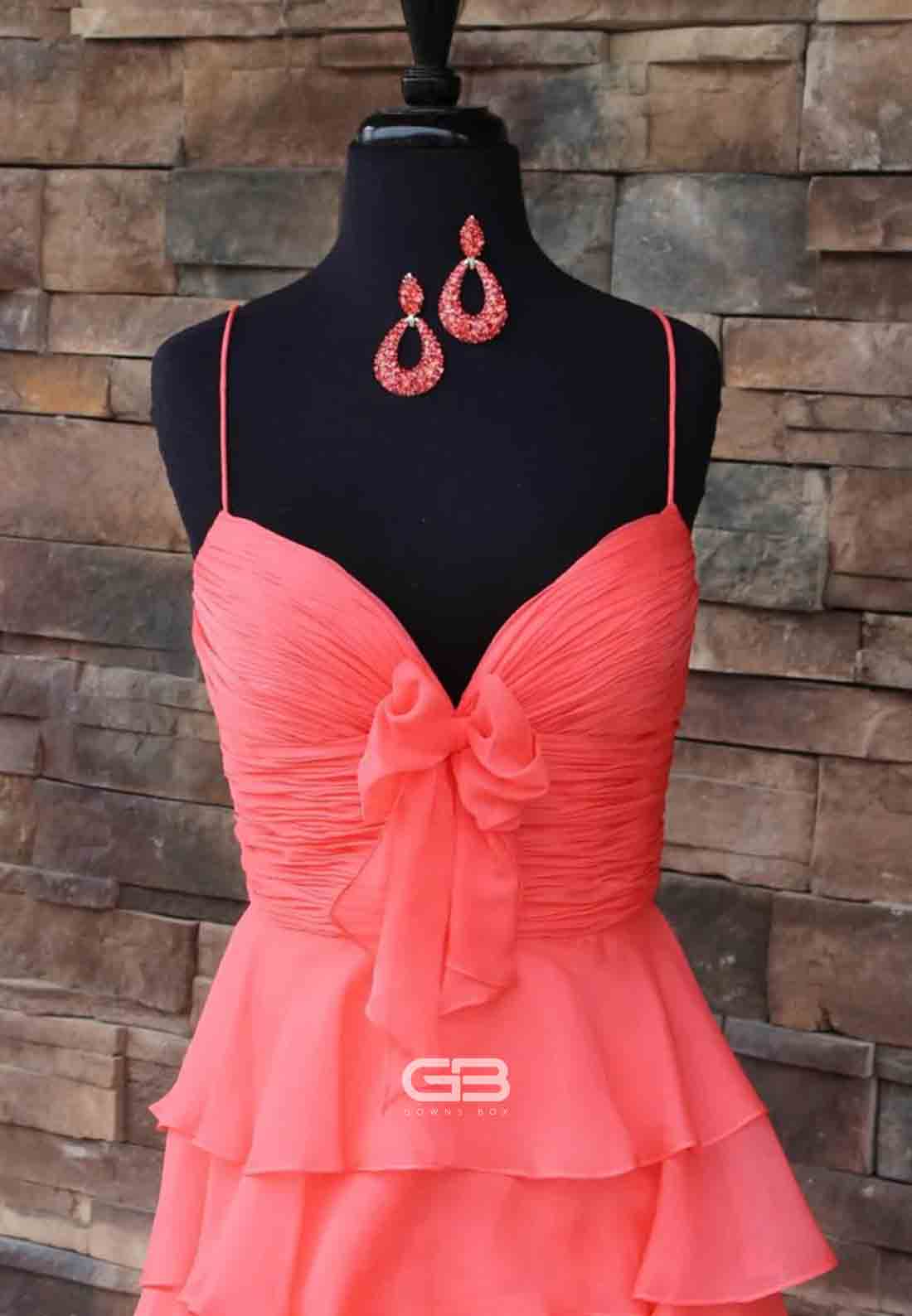 A Line Bowknot Spaghetti Straps Yellow High Slit Long Prom Dress with Ruffle 