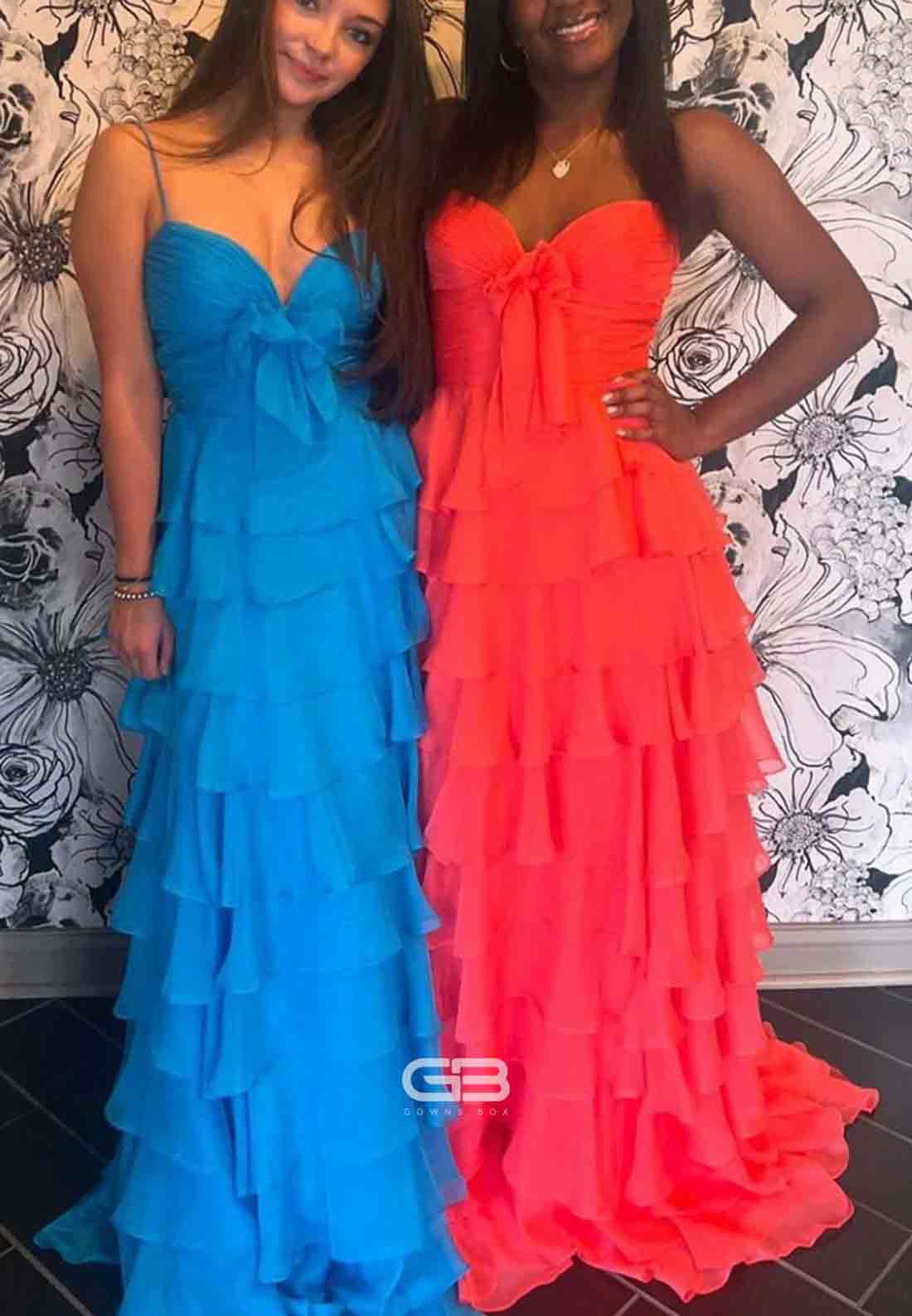 A Line Bowknot Spaghetti Straps Yellow High Slit Long Prom Dress with Ruffle 