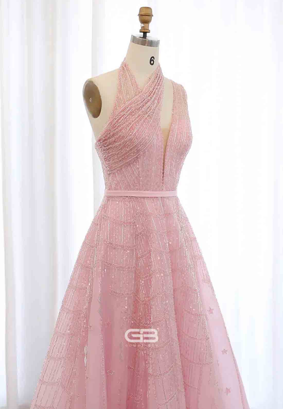 Luxury Beaded Prom Dresses A-Line Halter One Shoulder Evening Dress with Beading