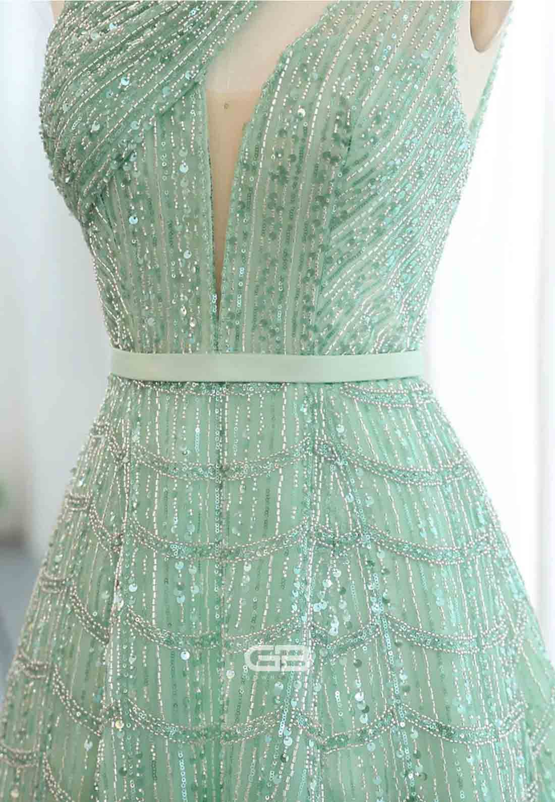 Luxury Beaded Prom Dresses A-Line Halter One Shoulder Evening Dress with Beading