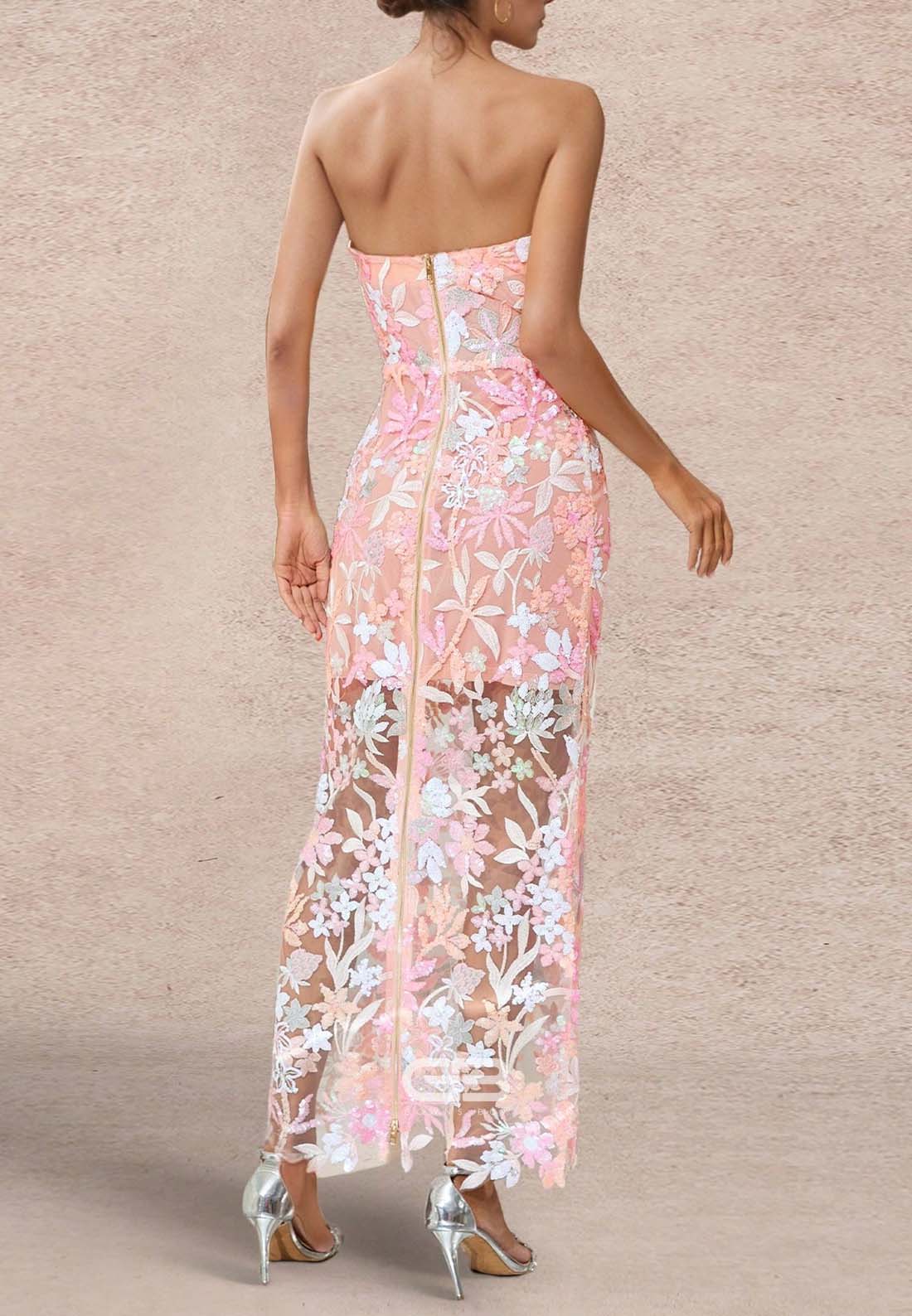 Elegant Sweetheart Embroidery Beaded Wedding Guest Strapless Ankle-Length Formal Dress