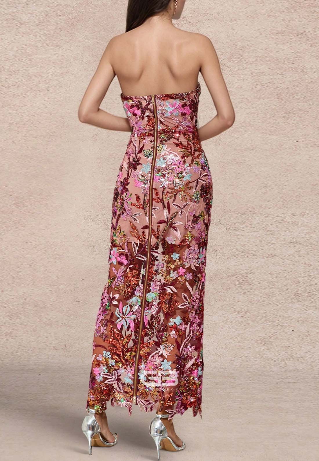 Elegant Sweetheart Embroidery Beaded Wedding Guest Strapless Ankle-Length Formal Dress