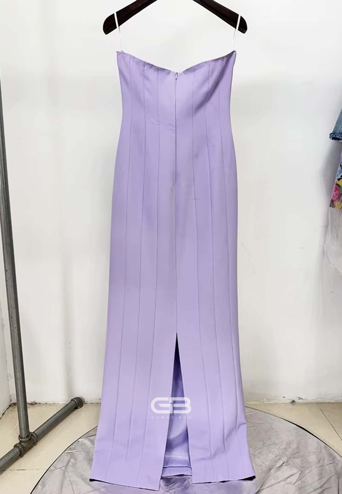 Violet Strapless Sheath Back Zipper Floor-Length Evening Gowns with Tassel