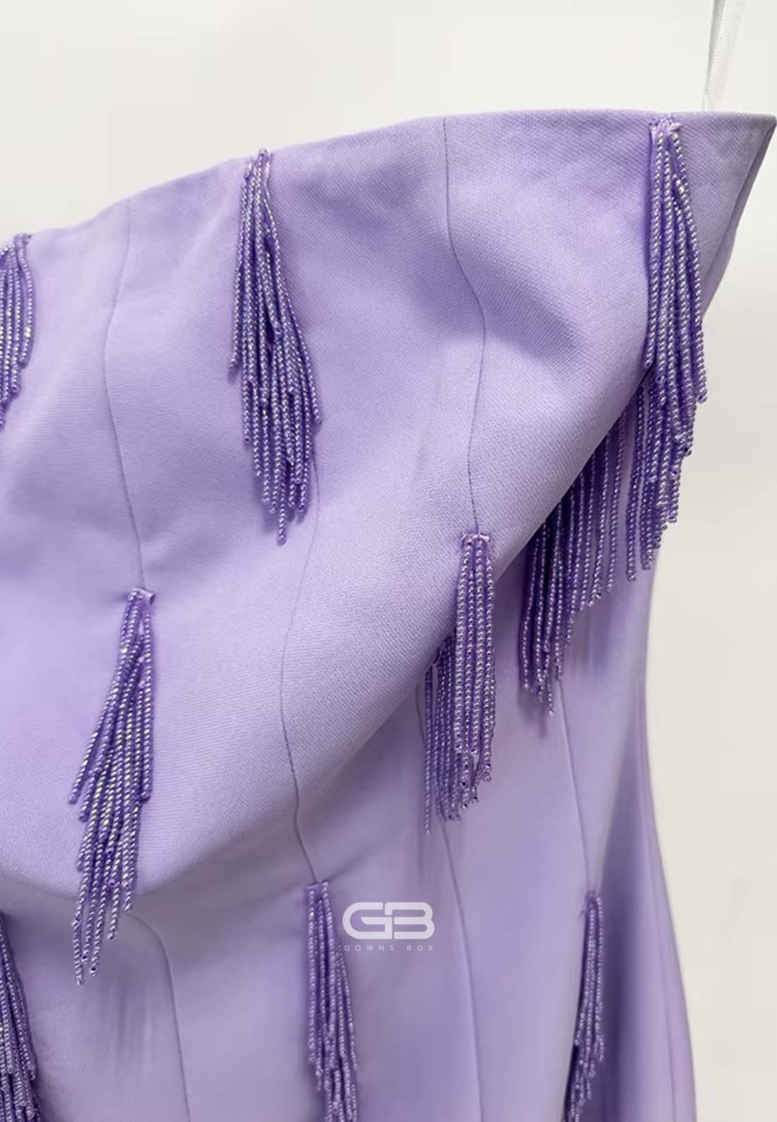 Violet Strapless Sheath Back Zipper Floor-Length Evening Gowns with Tassel