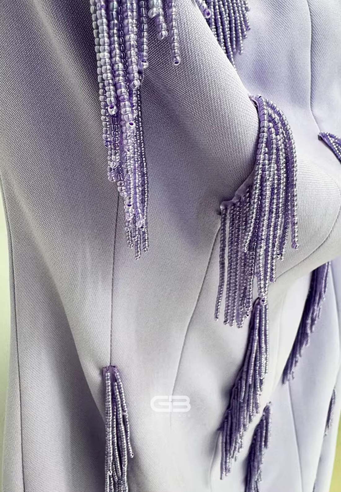 Violet Strapless Sheath Back Zipper Floor-Length Evening Gowns with Tassel