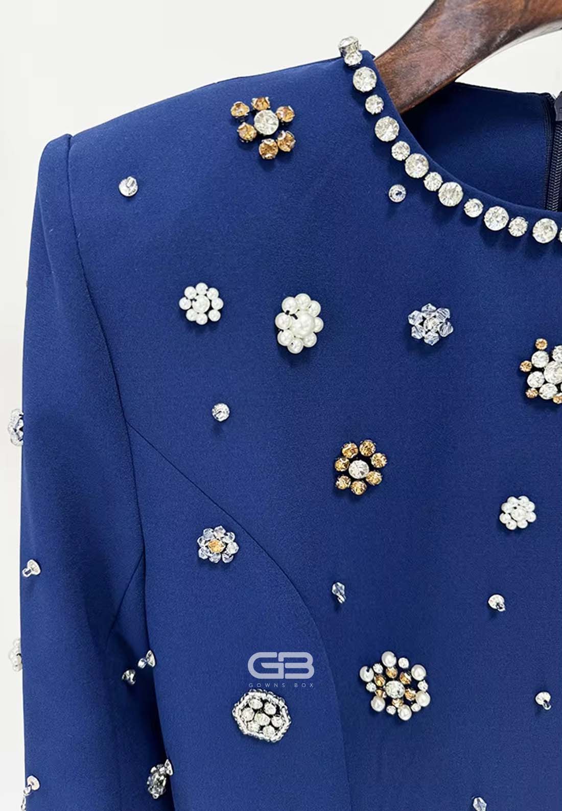 Sheath Long Sleeves Trim Formal Gowns Scoop Evening Gowns with Rhinestone