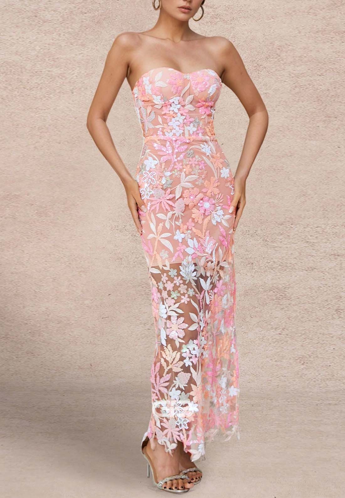 Elegant Sweetheart Embroidery Beaded Wedding Guest Strapless Ankle-Length Formal Dress