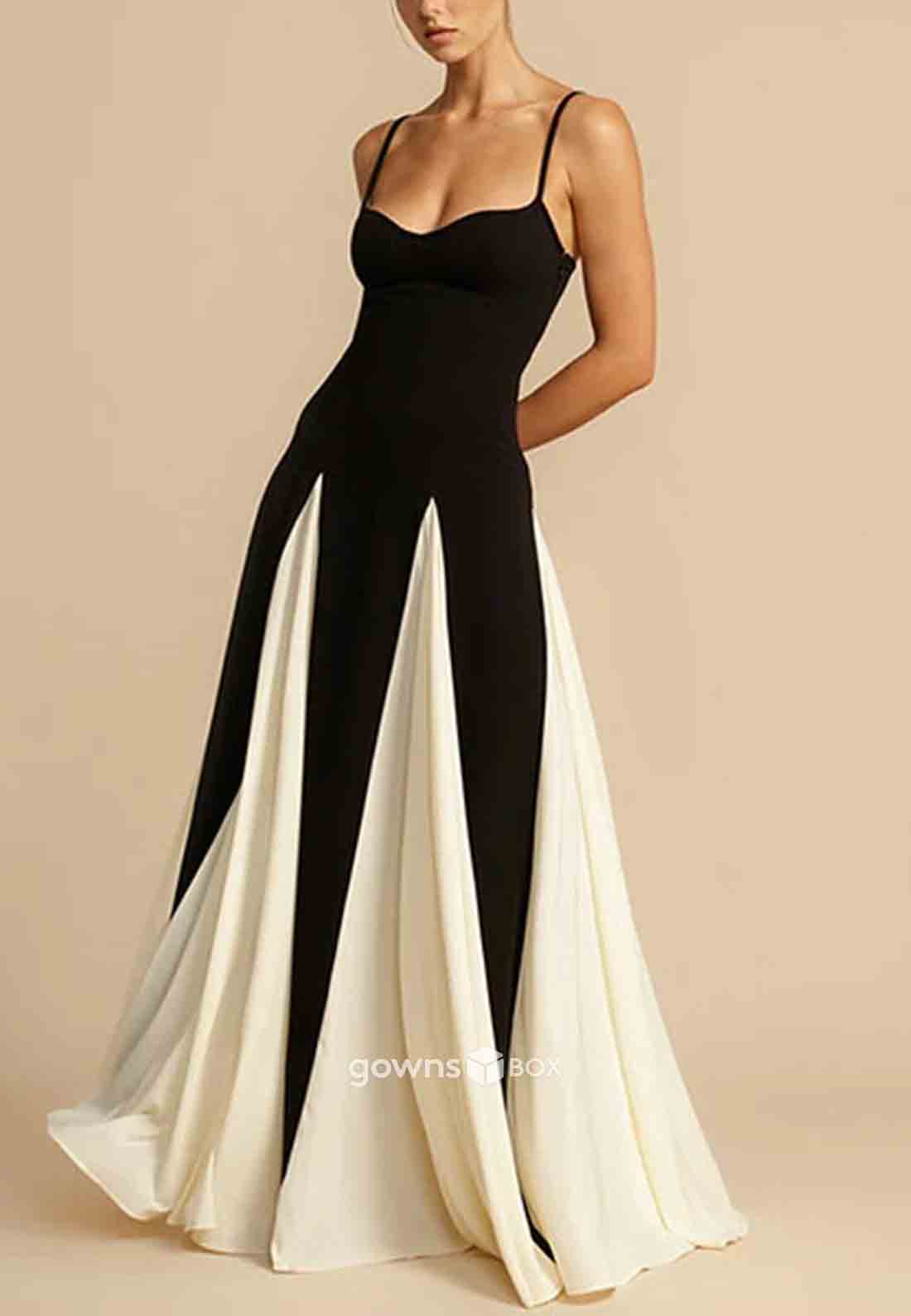 Spaghetti Straps Sweetheart Floor-Length Sleeveless Pleated Evening Gowns-GownsBox