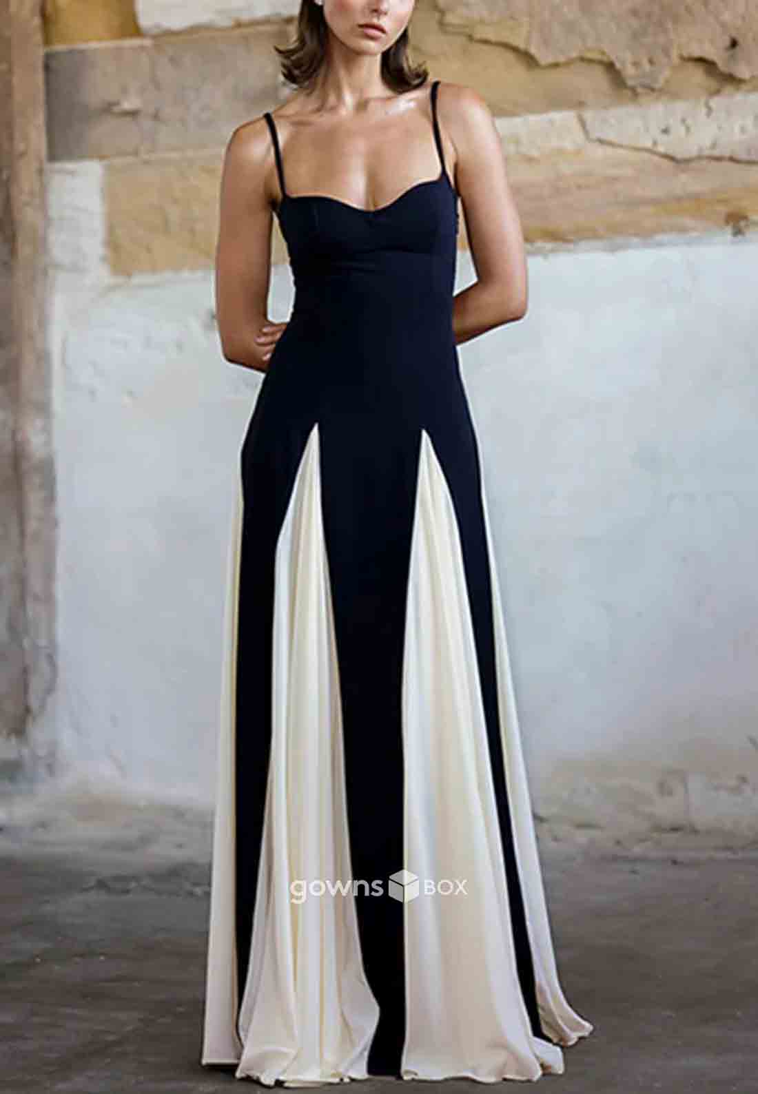 Spaghetti Straps Sweetheart Floor-Length Sleeveless Pleated Evening Gowns-GownsBox