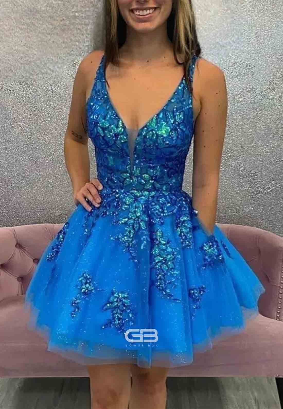 Lilac Sparkly Regular Straps Low Back Tulle A-Line Short Homecoming Dress