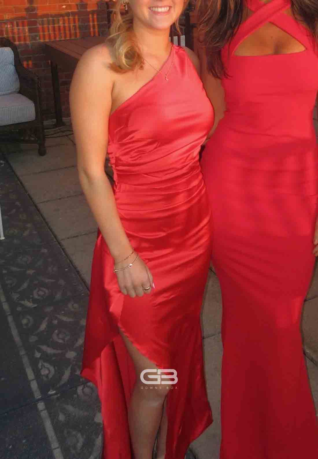 One Shoulder Blush Pink Ruched Long Prom Dress with Slit 