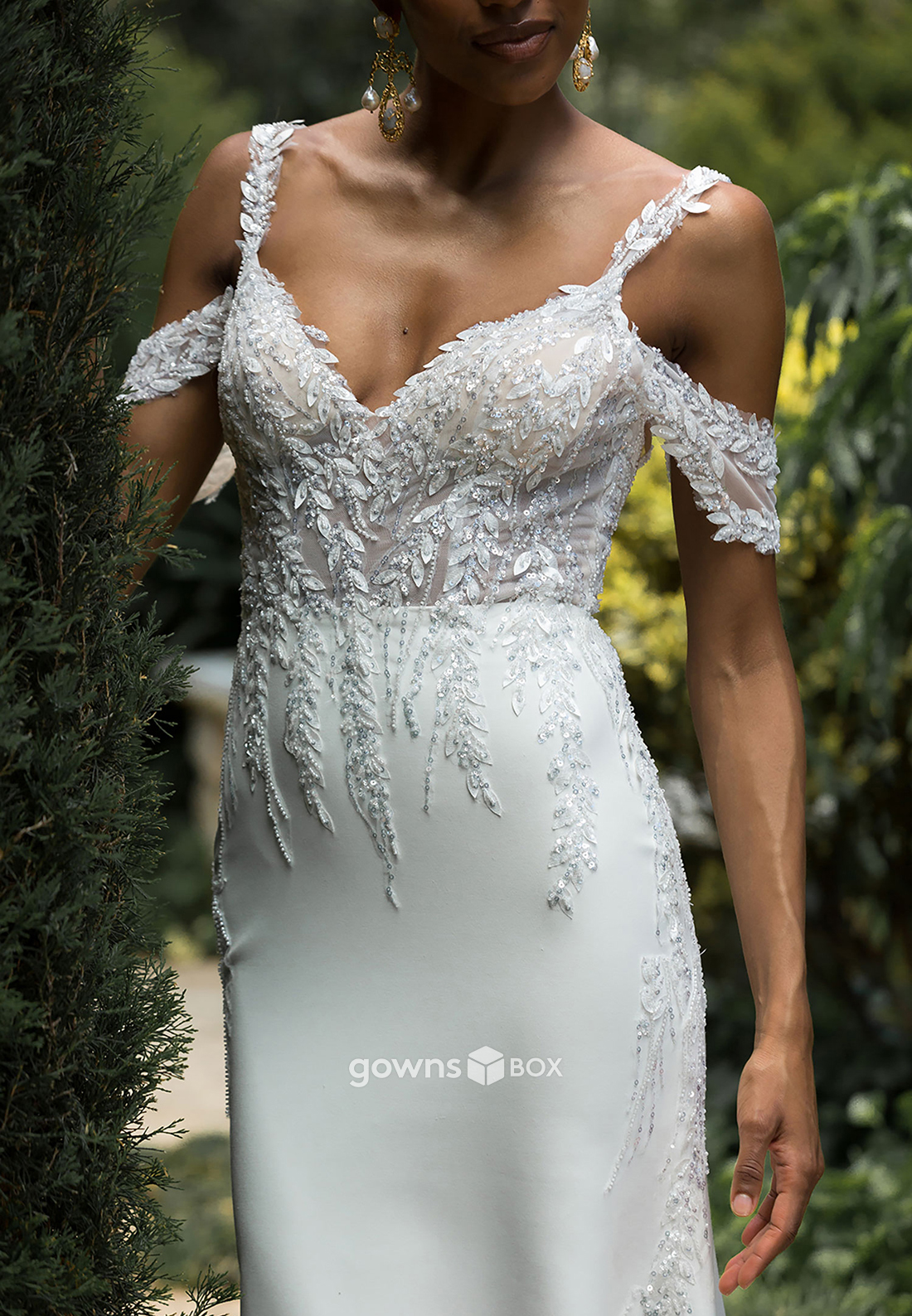 Satin Appliqued Off-Shoulder Sleeveless Court Train Sequined Open Back Wedding Dresses 