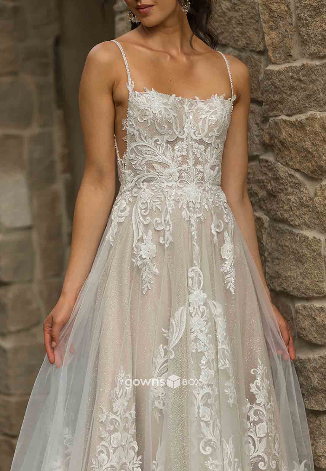 Spaghetti Straps Square Neck Wedding Dresses
